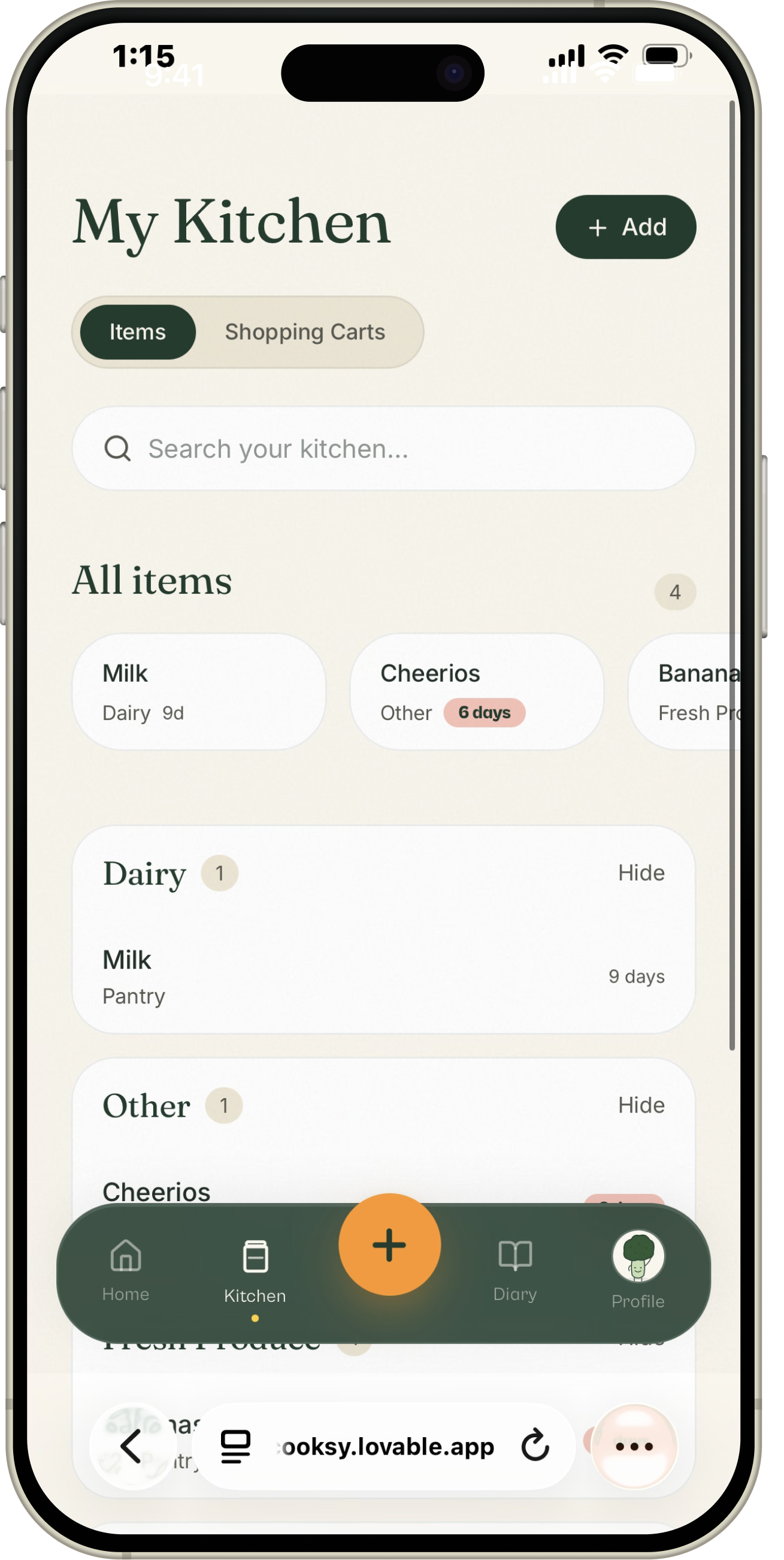 Pantry tracker in Cooksy