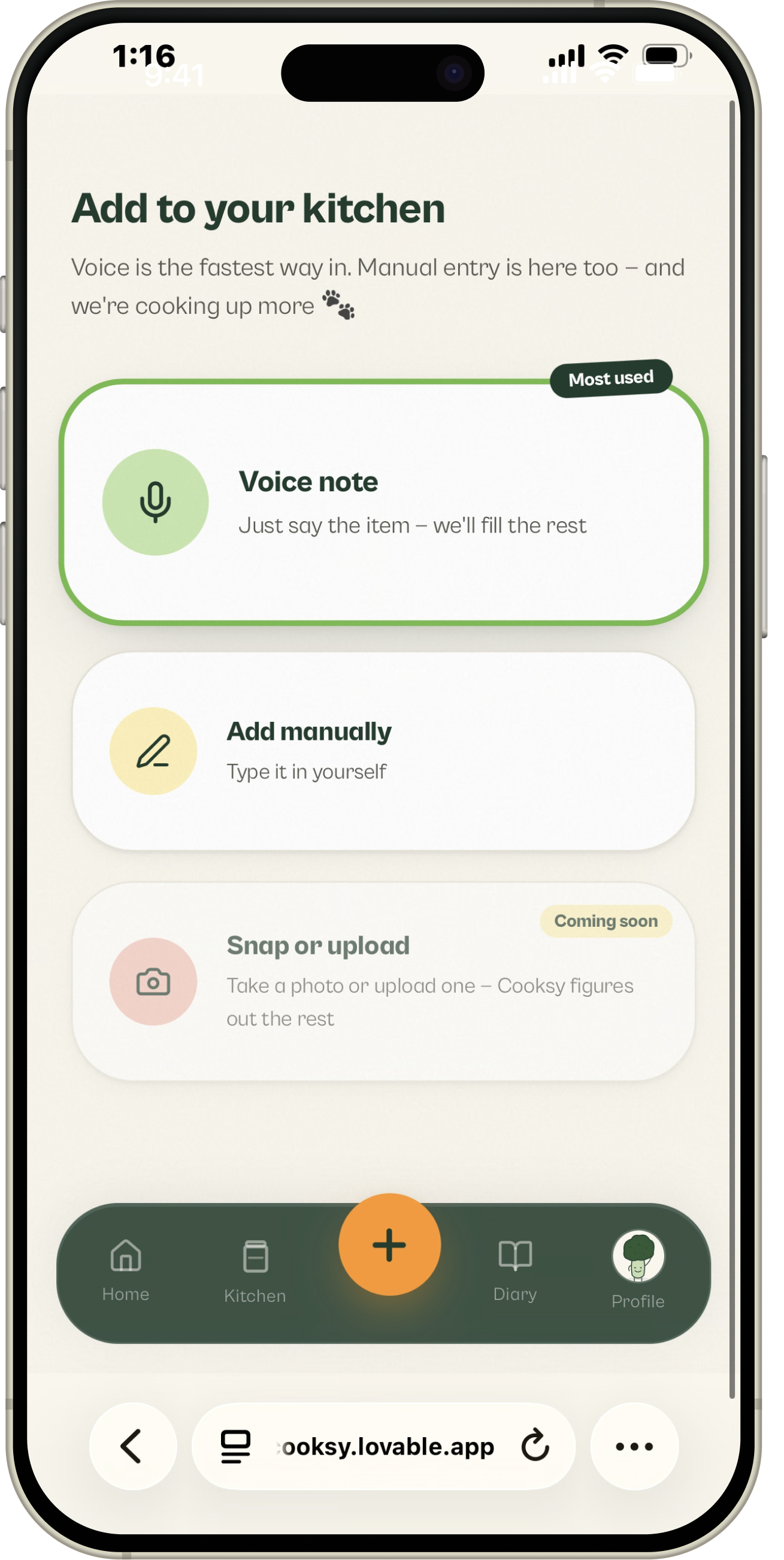 Adding items to Cooksy