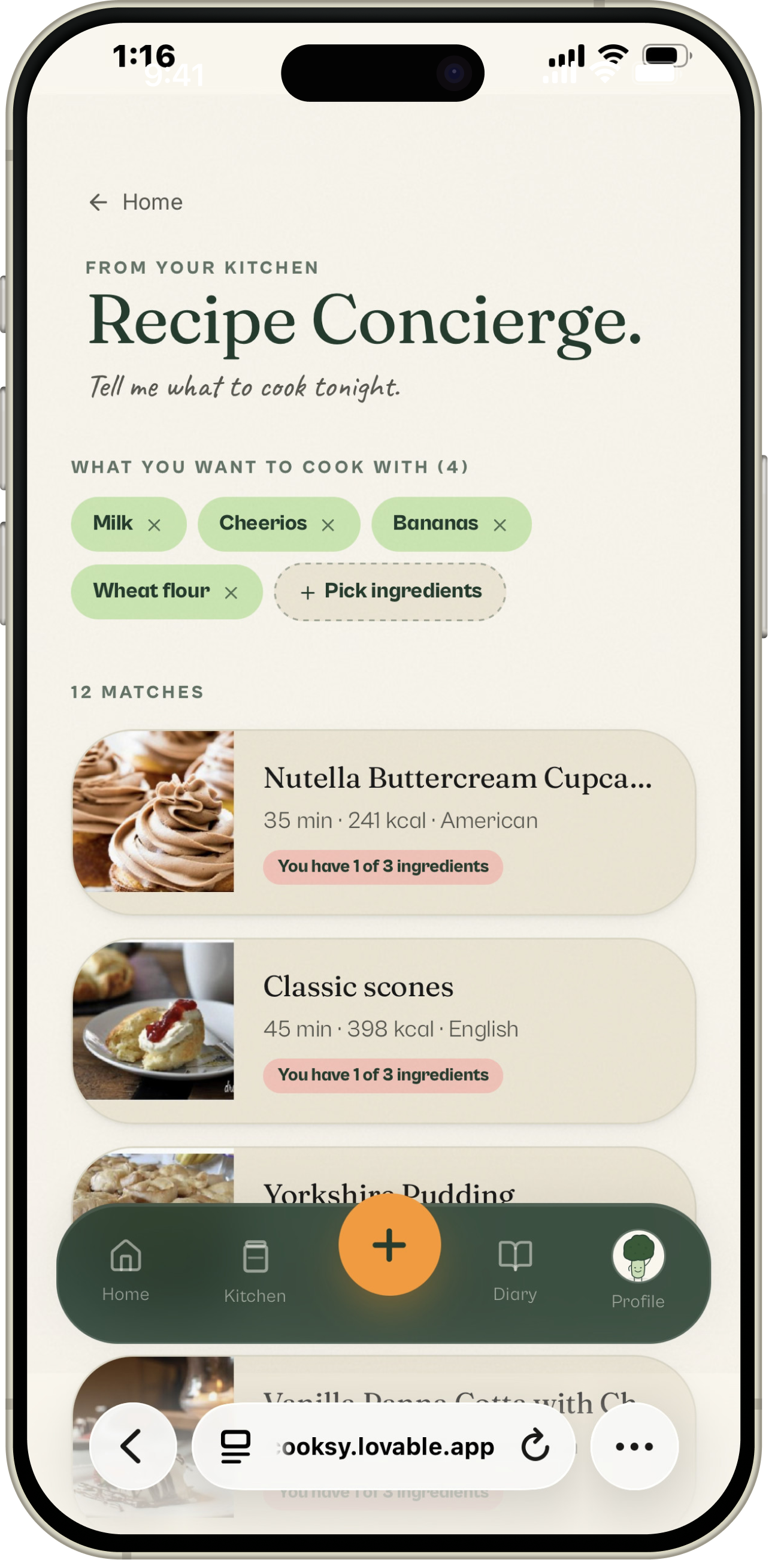 Recipe suggestions in Cooksy